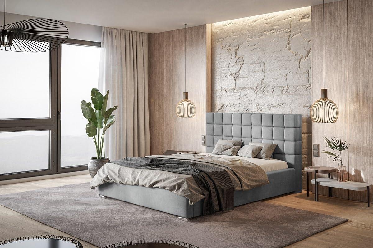 POLSTERBETT Porto mit Kopfteil, 180x200 cm, Doppelbett mit Bettkasten und Lattenrost aus Holz, Velourstoff Dunkelgrau - Dunkelgrau, Holz/Textil (180/200cm) - Alpi-Möbel