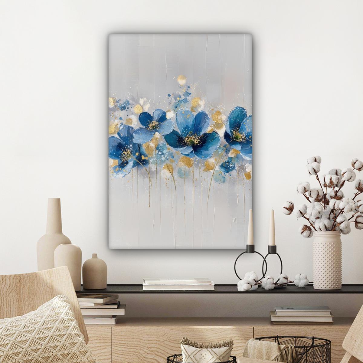 LEINWANDBILD Blumen - Blau - Abstrakt Wanddeko Schlafzimmer 60x90 cm - Hellgrau, Textil (60/90cm) - MuchoWow