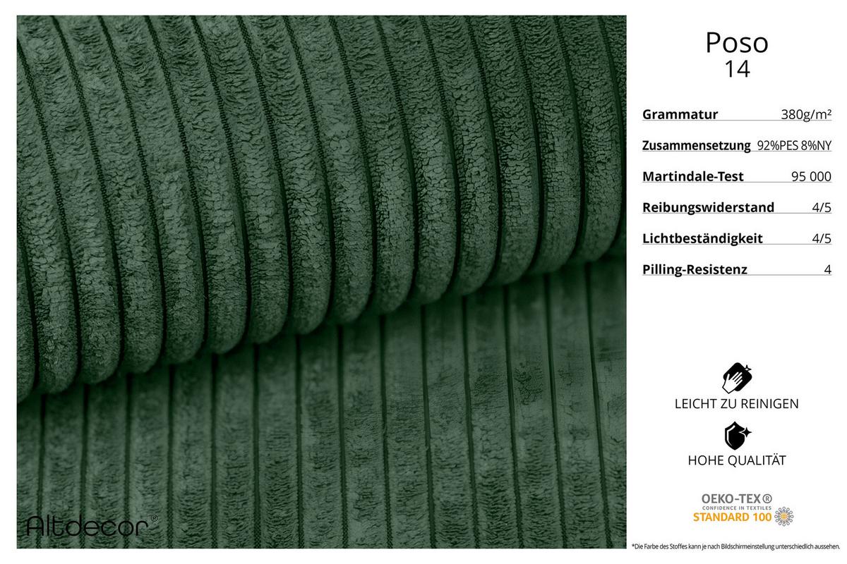 ECKSOFA Ottomane Links CLOUD-L 280x185x90 Grün Cord - Grün, Holzwerkstoff/Kunststoff (180/289cm) - ALTDECOR