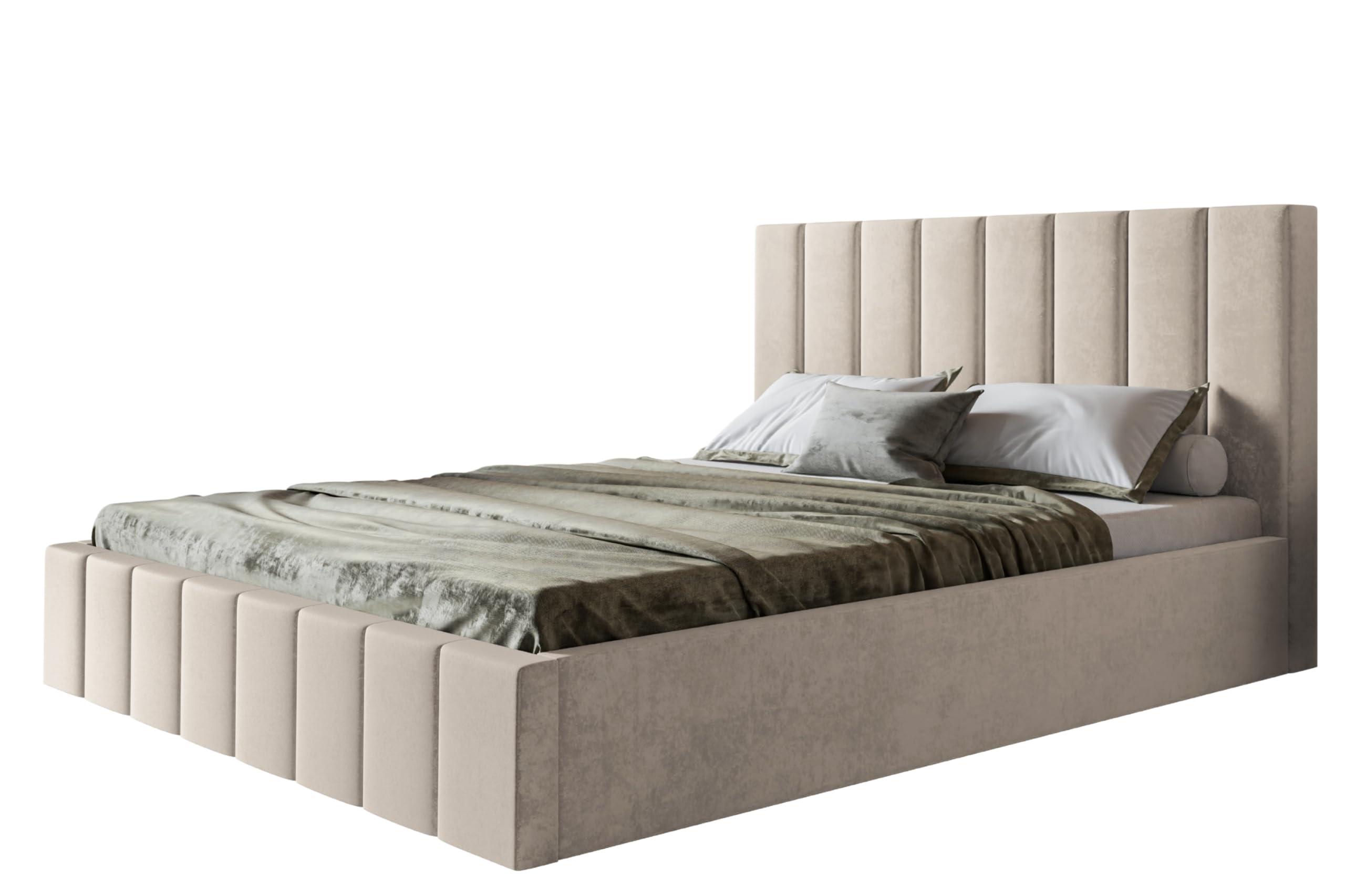 BETT 90x200 - Polsterbett mit Bettkasten und Metallrahmen - Modern Betten - Weicher Jasminstoff - Kollektion Toledo - Beige - Beige, Holz/Textil (90/200cm) - Alpi-Möbel