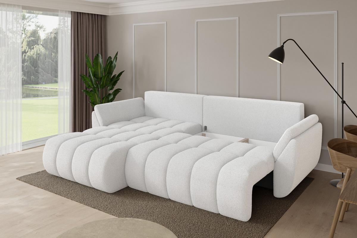 ECKSOFA mit Schlaffunktion Ottomane Links TOKO-L-v1 277x194x86 Weiß Bouclé - Schwarz/Weiß, Holzwerkstoff/Kunststoff (277/194cm) - ALTDECOR