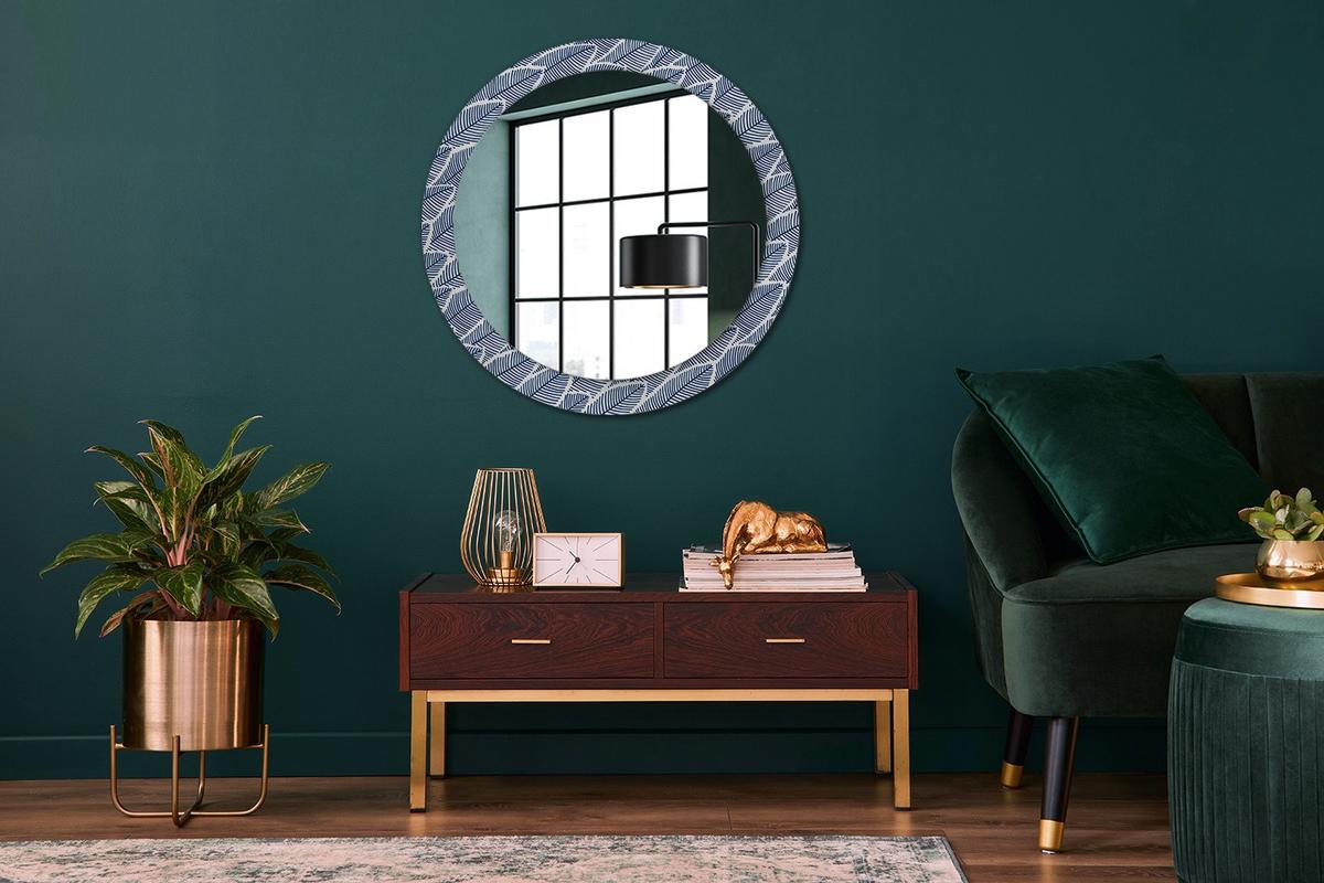 SPIEGEL Rund Ø 80 cm mit Aufdruck - Blau, Glas (80/80/0.4cm) - Wallfluent