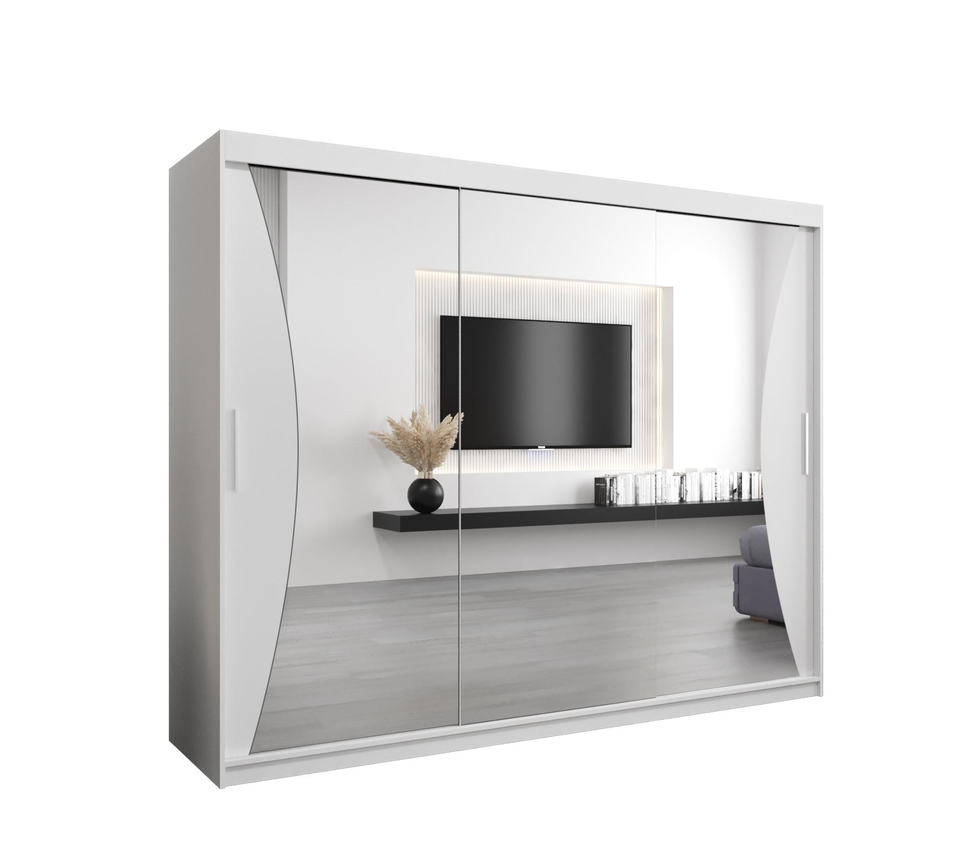 SCHWEBETÜRENSCHRANK 200/250/62 3-türig - Silberfarben/Weiß, Holz/Kunststoff (250/200/62cm) - MÖBEL KRYSPOL