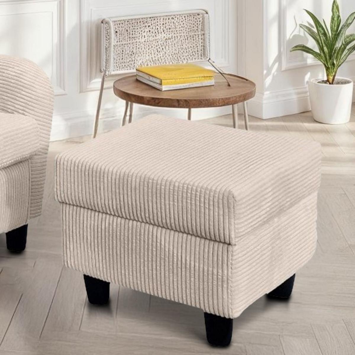 OHRENSESSEL mit HOCKER, hoher Sitzkomfort durch Wellenunterfederung B90/H98/T76 cm, Cord Beige Creme / 18017 - Beige/Schwarz, Holz/Textil (90/98/76cm) - luma-home