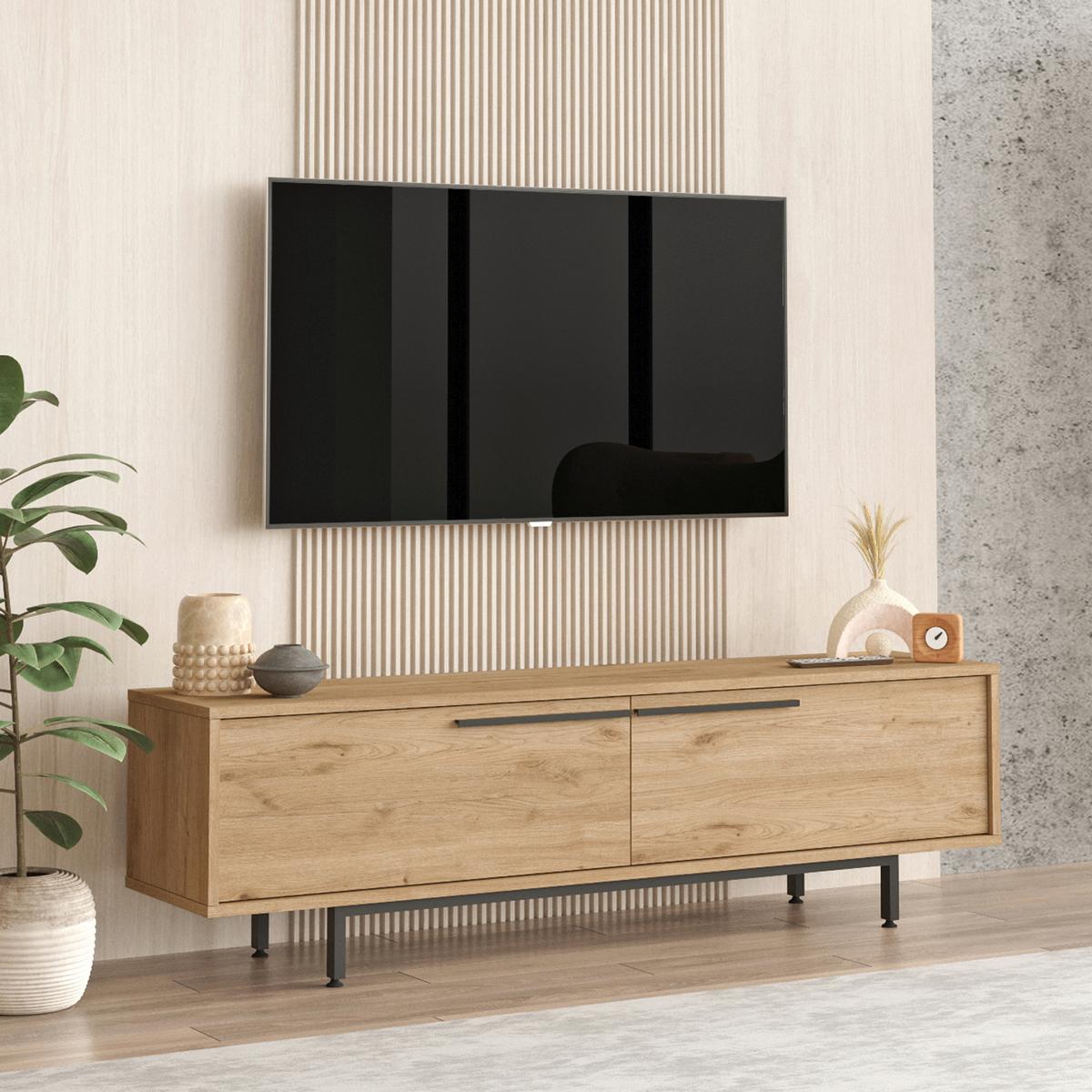 TV-ELEMENT Urejovle - Eichefarben/Schwarz, Holzwerkstoff/Metall (160/45/35.5cm) - [en.casa]