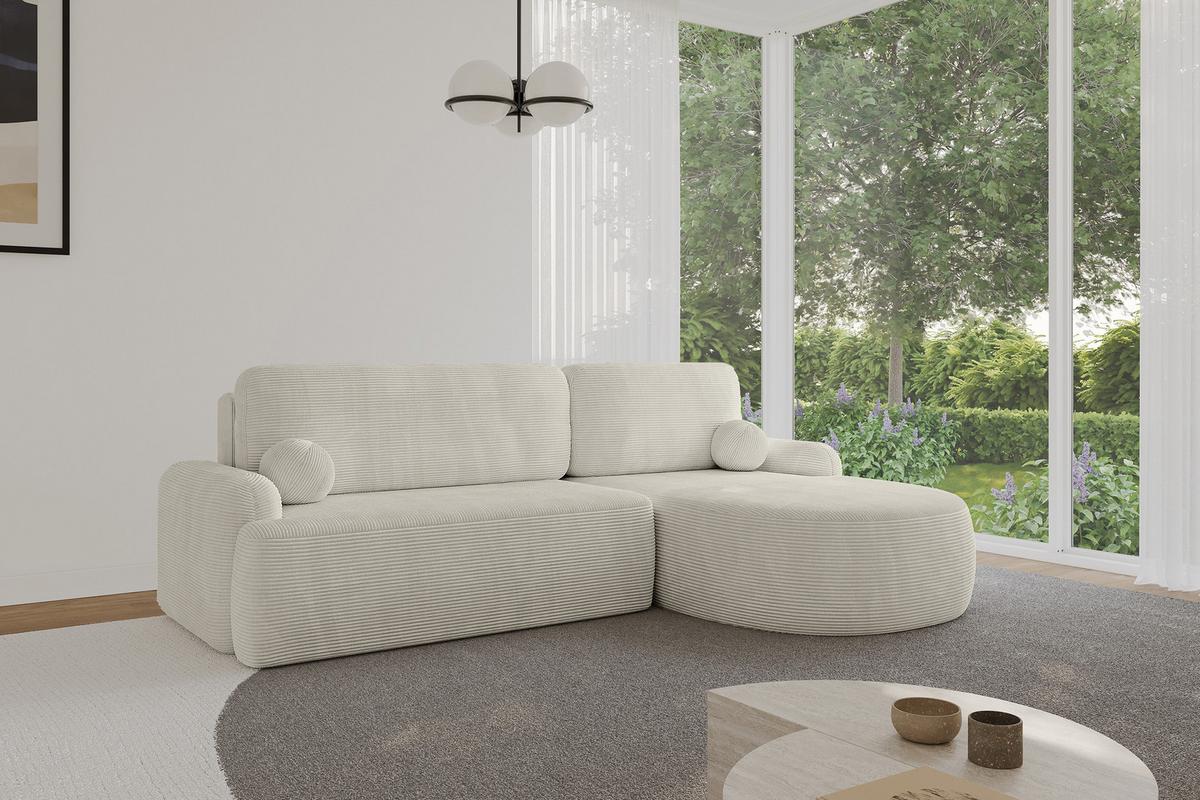 ECKSOFA mit Schlaffunktion und Bettkasten LIRA-L - 264x172x89 Hellgrau - Creme, Holzwerkstoff/Textil (172/264cm) - ALTDECOR
