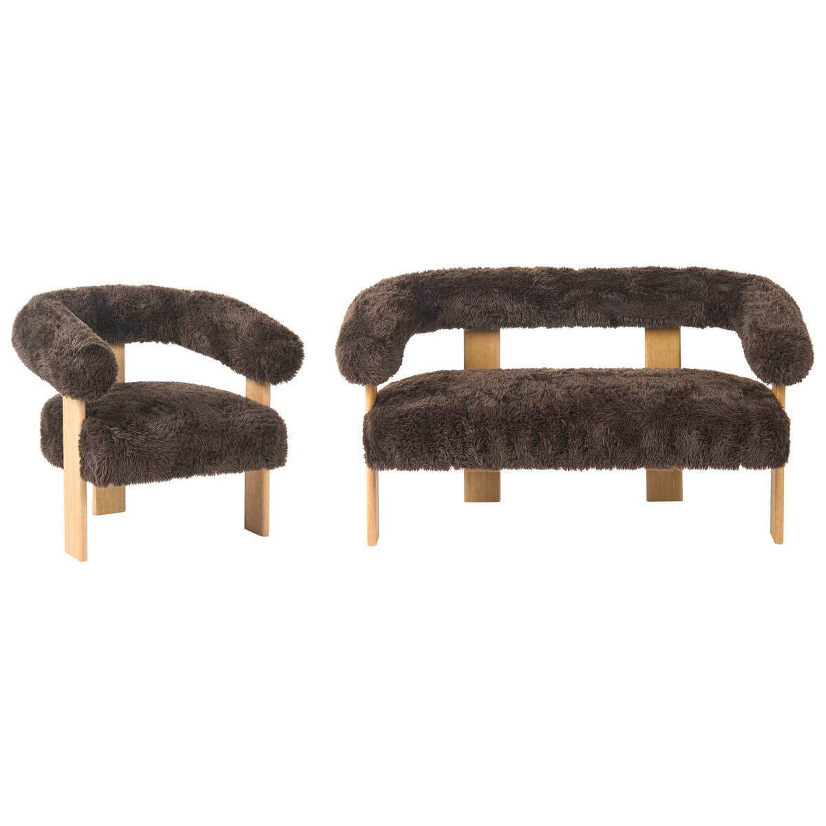SOFA-SET Webpelz Dunkelbraun/Hellbraun Ilbro - Braun, Textil (138/76/68cm) - Beliani