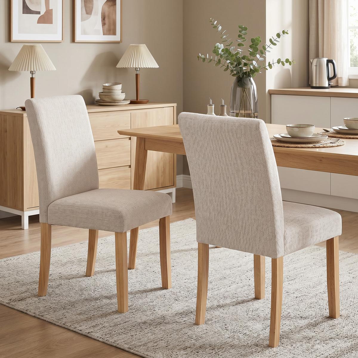 ESSZIMMERSTUHL 2er Set Polyester Gummibaumholz Beige - Beige/Creme, Holz/Textil (46/88/56cm) - HOMCOM