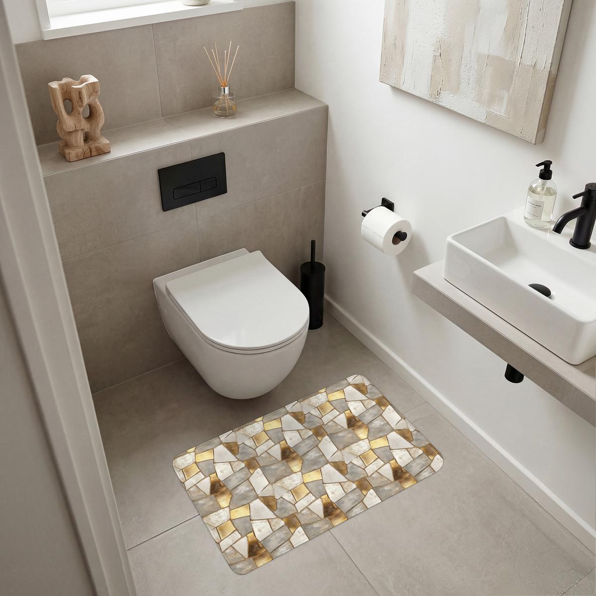 BADEMATTE Mosaik - Marmor - Gold 80x50 cm - Champagner, Textil (80/50cm) - OnlyWow