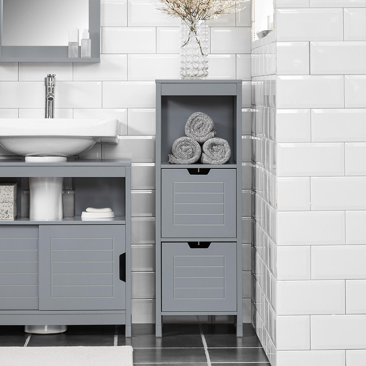 BADEZIMMERSCHRANK Grau - Grau, Holzwerkstoff (30/90/30cm) - SoBuy
