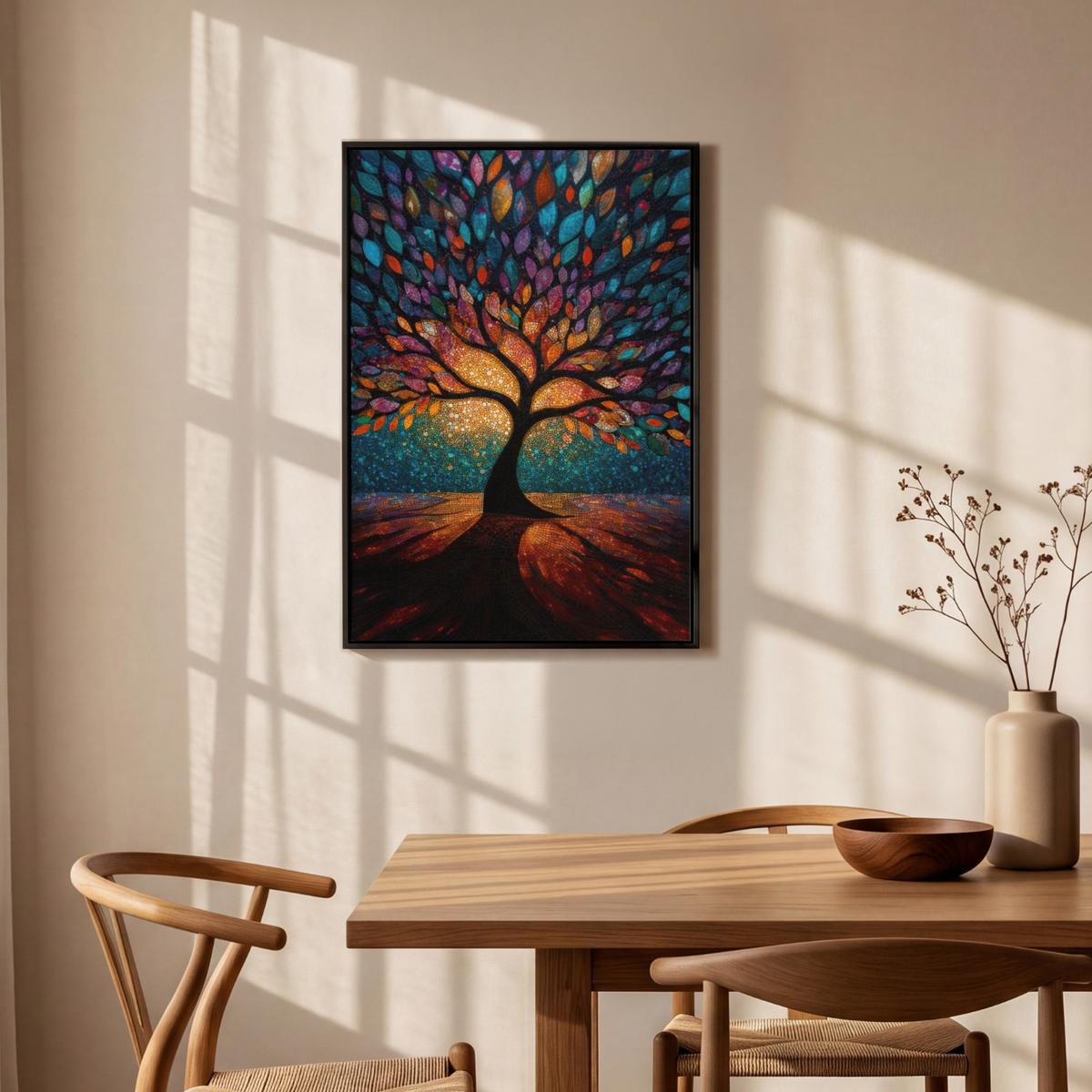 LEINWAND Bilder mit Rahmen - Mosaik - Bunt - Baum - Äste - 60x90 - Multicolor, Textil (60/90cm) - MuchoWow
