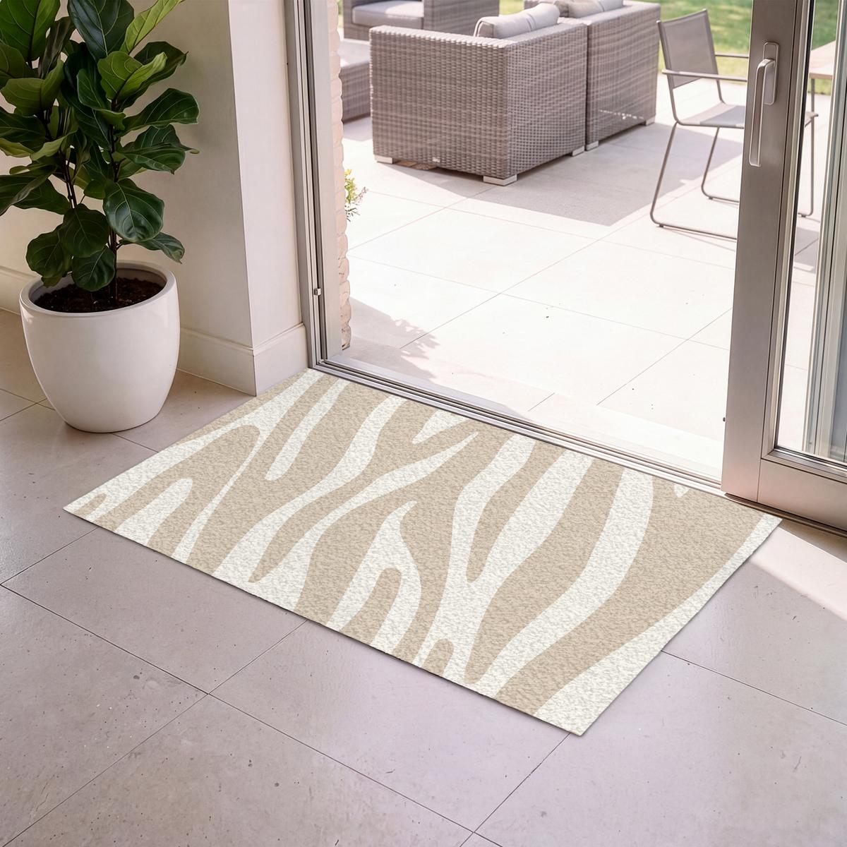 FUSSMATTE Zebramuster - Beige - Weiß - Tiermuster Schmutzfänger 120x80 cm - Beige, Kunststoff (120/0.4cm) - MuchoWow