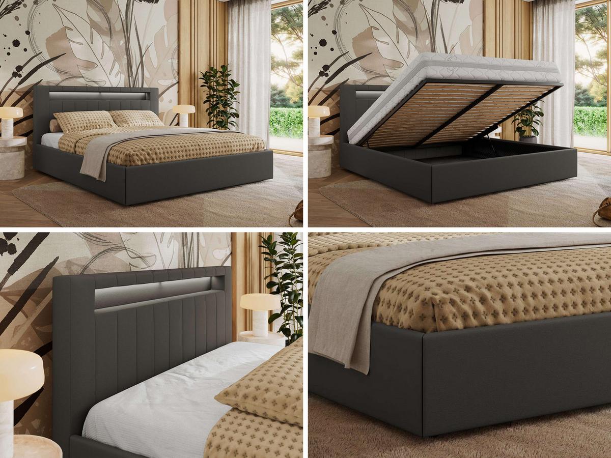POLSTERBETT GOLD 5 CLASSIC 160/200 - Grau Kunstleder - Multipocket-Matratze - Grau, Textil (160/200cm) - MKS