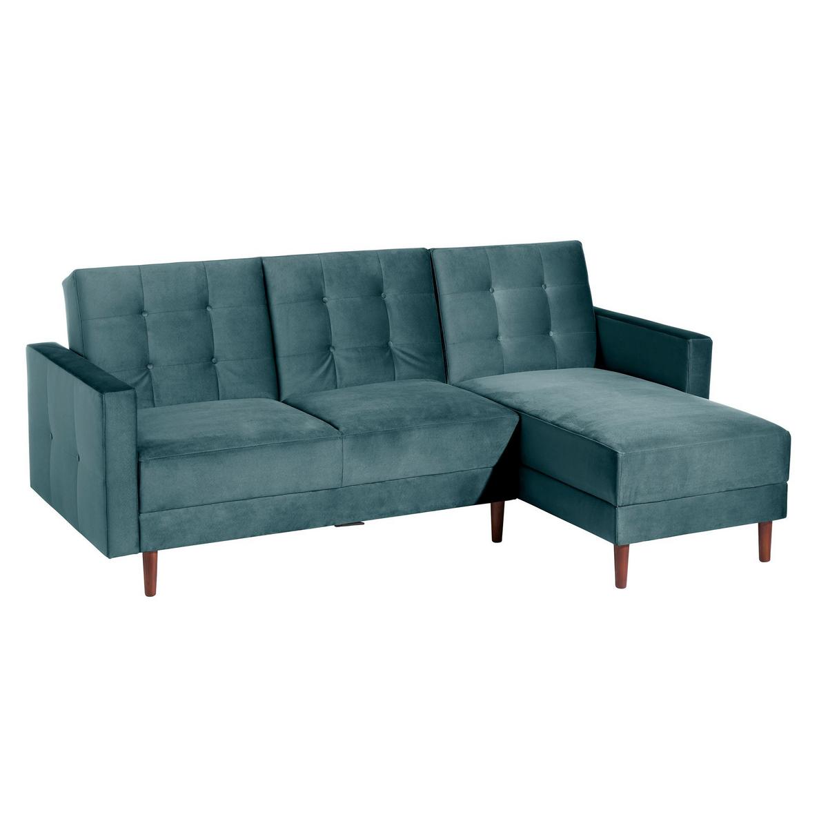 FUNKTIONSSOFA mit Hocker Katunia Samtvelours azur - Aubergine, Kunststoff (222/92/144cm) - 58aufmkessel