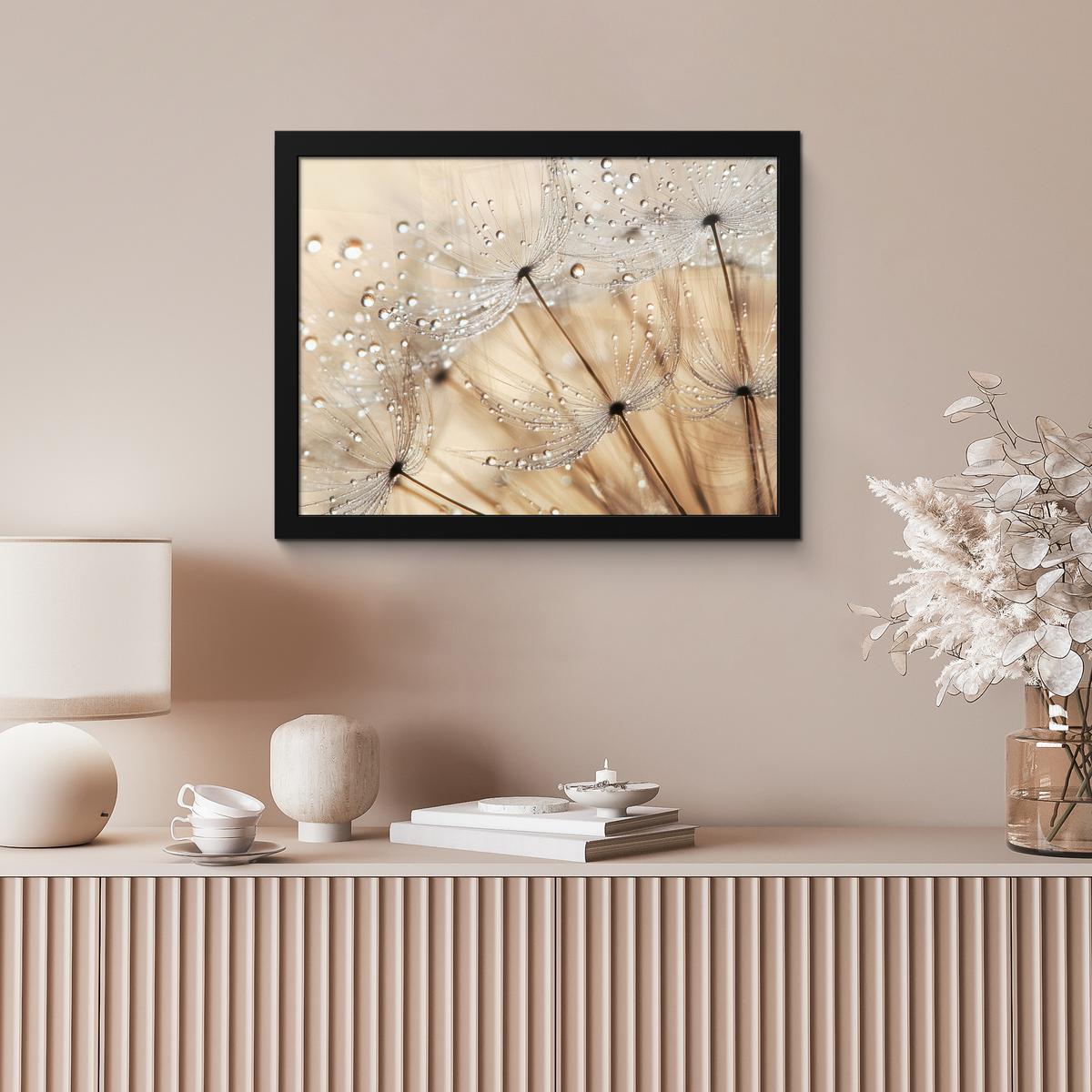 POSTER MIT RAHMENGERAHMTES BILD Löwenzahn - Abstrakt - Natur - Beige 40x30 cm - Braun, Papier (40/30cm) - MuchoWow