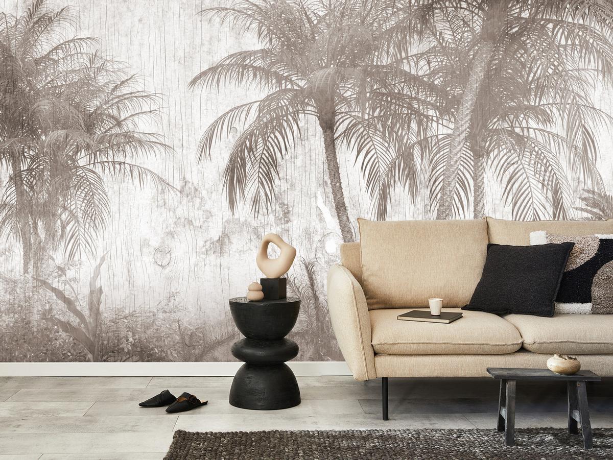 FOTOTAPETE für Schlafzimmer Tropische Palmenbäume Rustikales Beige 200x140 - Beige/Braun, Papier (200/140cm) - Muralo