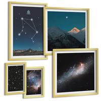 BILDER SET 5er Set - 50x50 cm & 20x30 cm & 40x60 cm Goldrahmen - Weltraumgalaxie Waage Nachthimmel - Goldfarben, Kunststoff (40/60cm) - TULUP