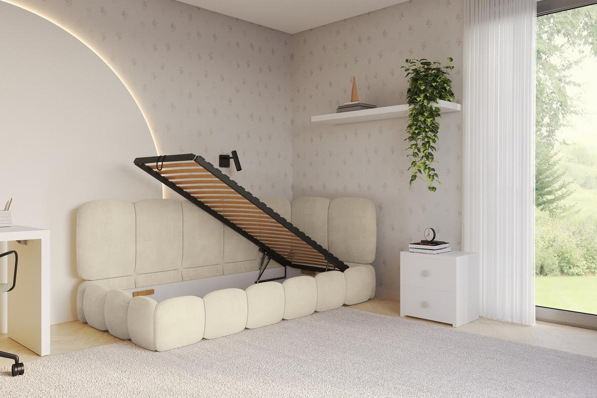 EINZELLBETT Jugendbett mit Bettkasten, Links - AVRY 80x200 Beige - Beige, Holzwerkstoff/Textil (80/200cm) - ALTDECOR