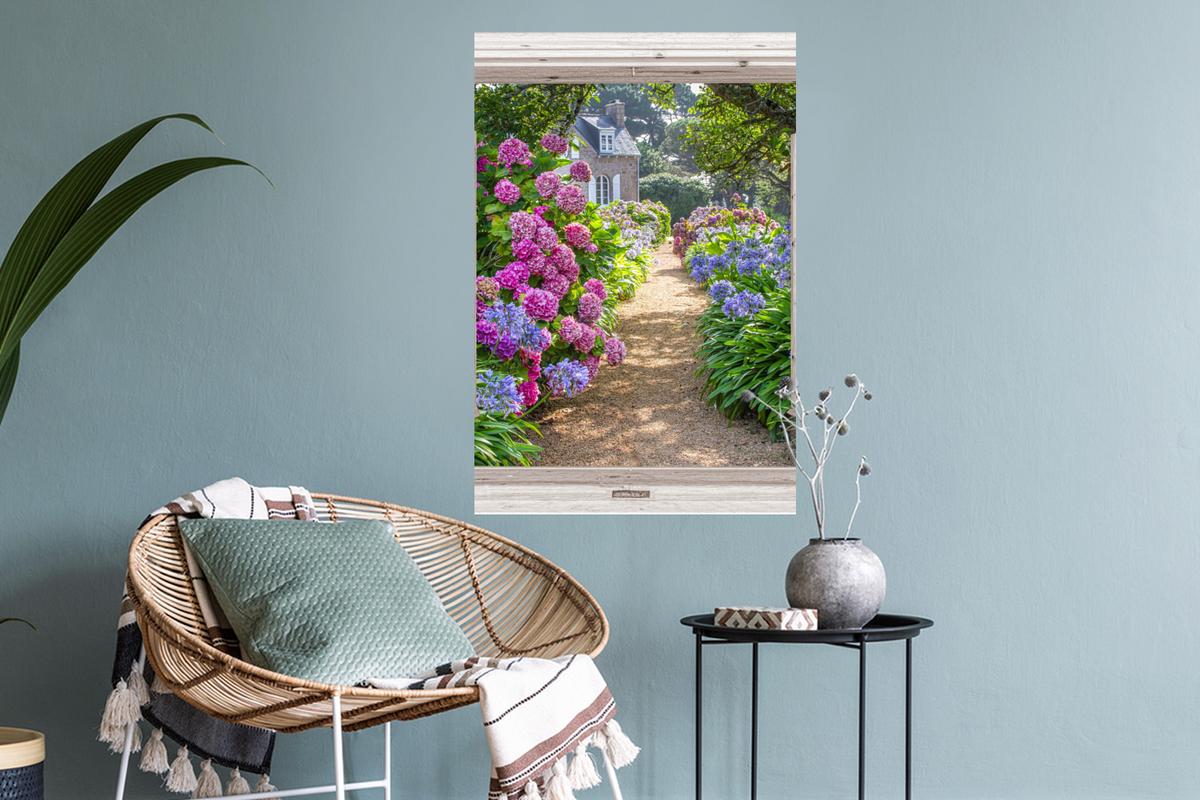 WANDTATTOO Hortensie - Durchsichtig - Blumen - Sommer - Lila - Weg Wandbild 40x60 cm - Lila, Kunststoff (40/60/0.1cm) - MuchoWow