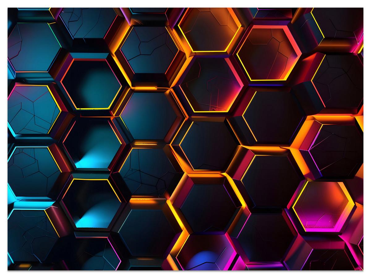 FOTOTAPETE für Jugendzimmer Schwarz Neon Hexagone 300x210 - Gelb/Schwarz, Papier (300/210cm) - Muralo