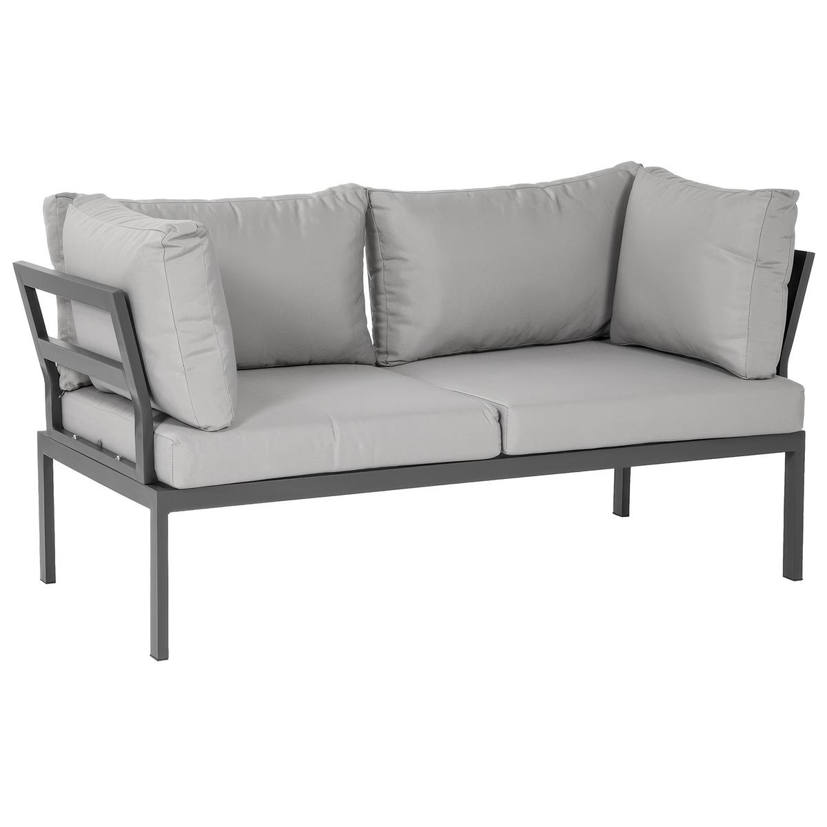 GARTENSET Santorini modulares Ecksofa mit Couchtisch, verzinkter Stahl, für 2 Personen - Hellgrau, Metall - Beautysofa