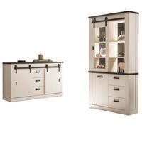 ESSZIMMER-SET weiß Pinie, anthrazit Landhaus, Wohnkombination 2-teilig - Anthrazit/Weiß, Holzwerkstoff/Metall (275/201/43cm) - Furn.Design