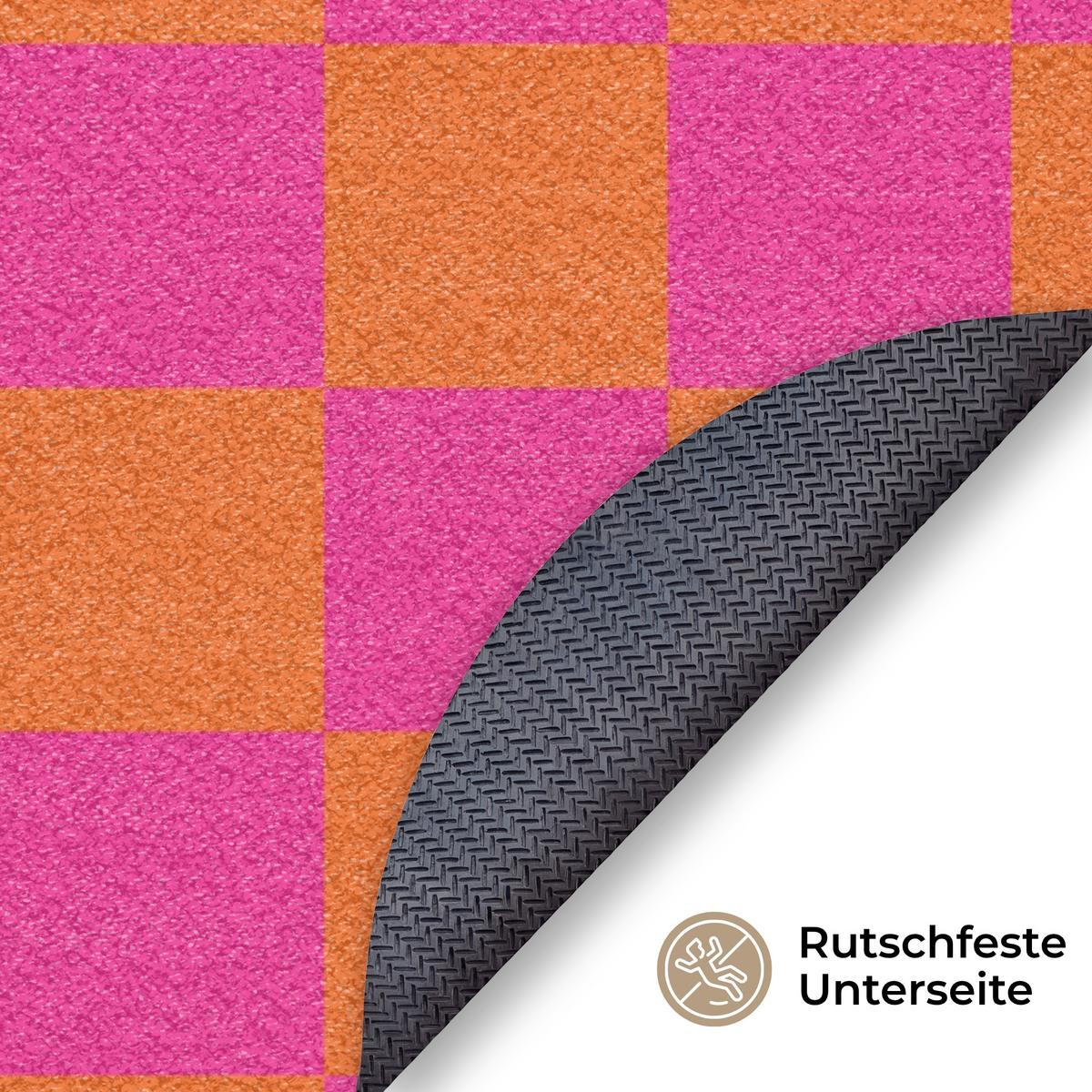 FUSSMATTE Schachbrettmuster - Orange - Rosa - Blöcke Schmutzfangmatte 120x120 cm - Pink, Kunststoff (120/0.4cm) - MuchoWow