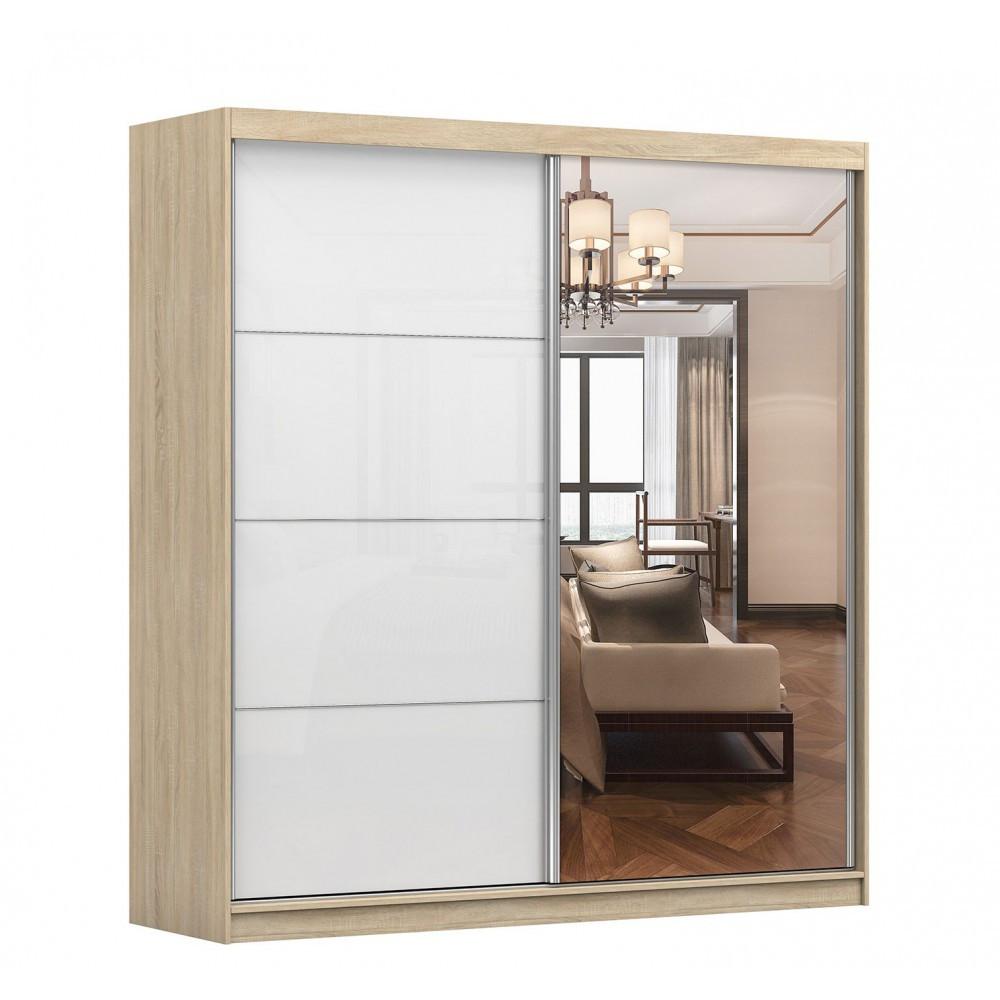 SCHWEBETÜRENSCHRANK Multi 35 Sonoma/Weiß mit LED Beleuchtung 203 cm - Alufarben/Weiß, Glas/Holzwerkstoff (203/218/61cm) - imoebel24