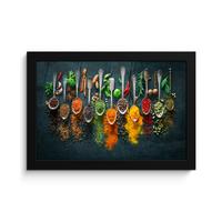 POSTER MIT RAHMENGERAHMTES BILD Kräuter - Gewürze - Löffel 30x20 cm - Currygelb, Papier (30/20cm) - MuchoWow