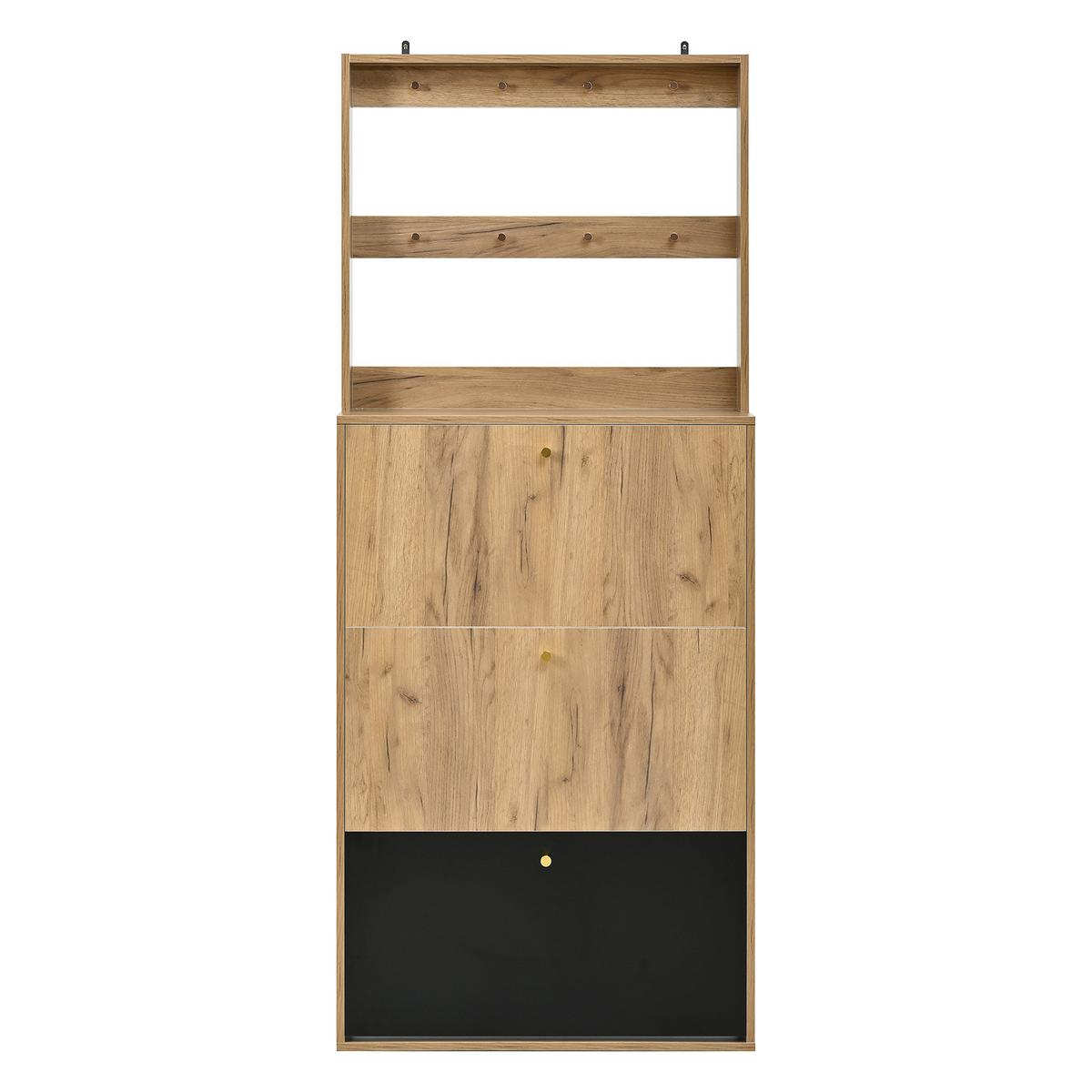 SCHUHSCHRANK mit schuhschrank, 3 klappfächer und garderobenhaken - Naturfarben, Holzwerkstoff (75/180/24cm) - Urban Meuble