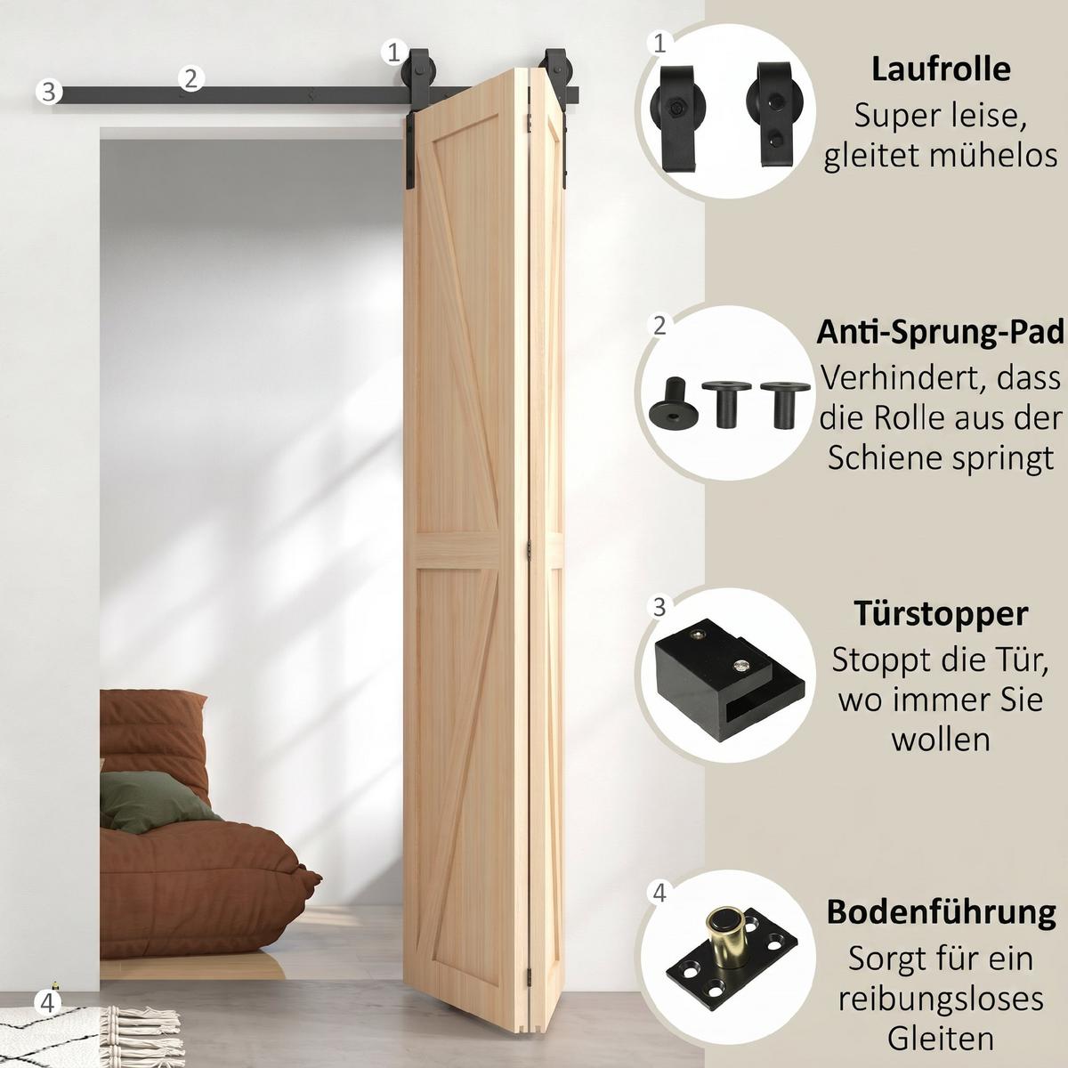SCHIEBETÜREN-BESCHLAGSATZ Karbonstahl Schwarz - Schwarz, Metall (1/4/122cm) - HOMCOM