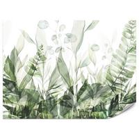FOTOTAPETE für Schlafzimmer Aquarell Tropische Grüne Blätter Exotisch Blätter 200x140 - Weiß/Grün, Papier (200/140cm) - Muralo