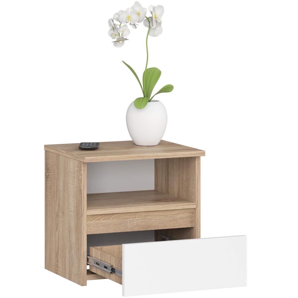 NACHTTISCH Eiche Sonoma, Weiß 40/40/35 - Weiß, Holzwerkstoff (40/40/35cm) - RAUMHIRSCH FURNITURE