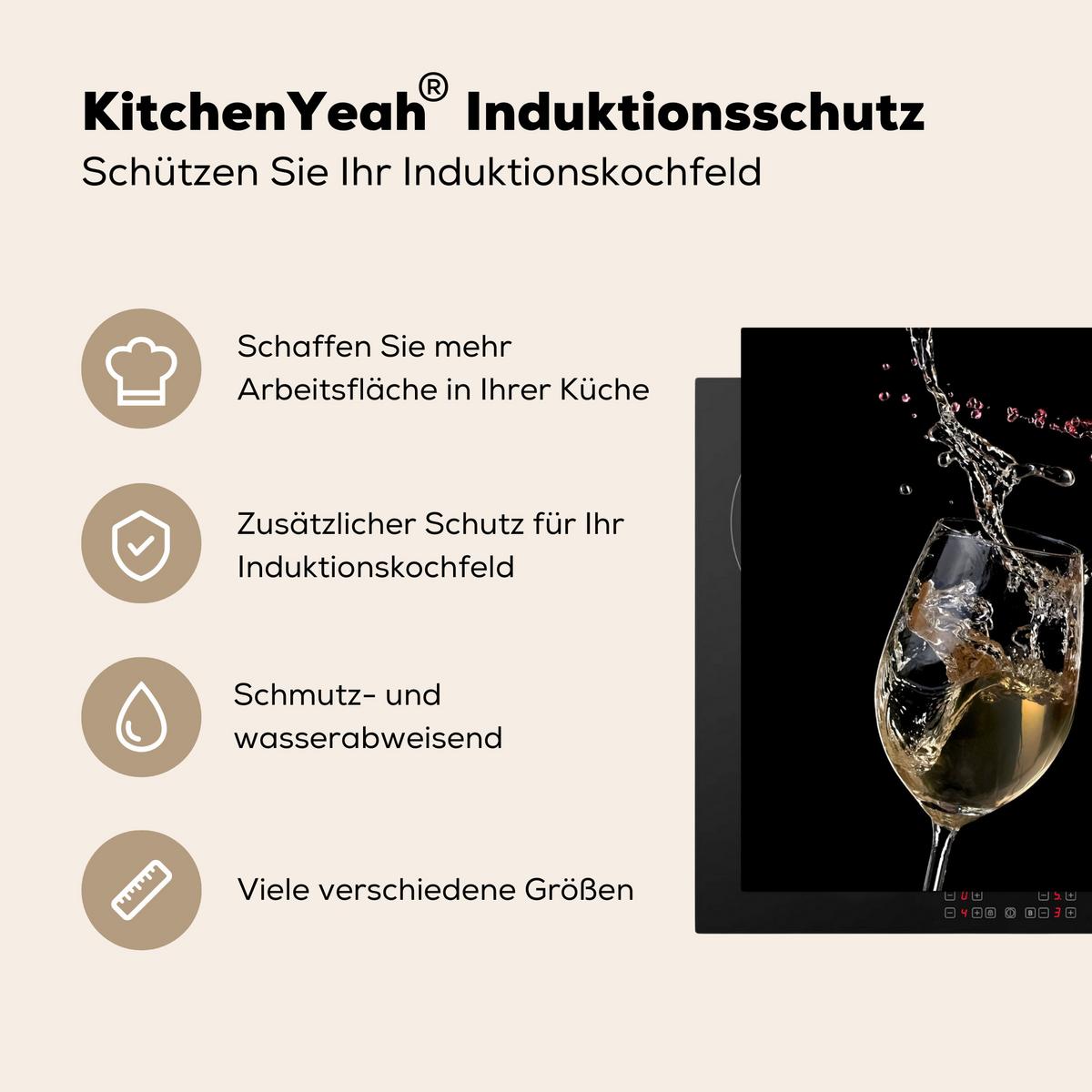 HERDABDECKPLATTE Rotwein - Weißwein - Glas - Schwarz Herdabdeckung Induktionsfeld 75x52 cm - Weinrot, Kunststoff (75/52/0.2cm) - MuchoWow
