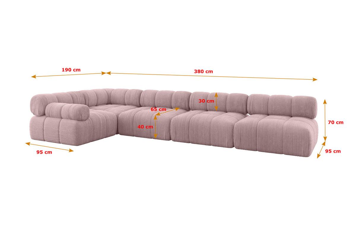 ECKSOFA modulares Sofa Mende-L3 - 380x190x70 cm Rosa Cord - Rosa, Holzwerkstoff/Textil (380/190cm) - ALTDECOR