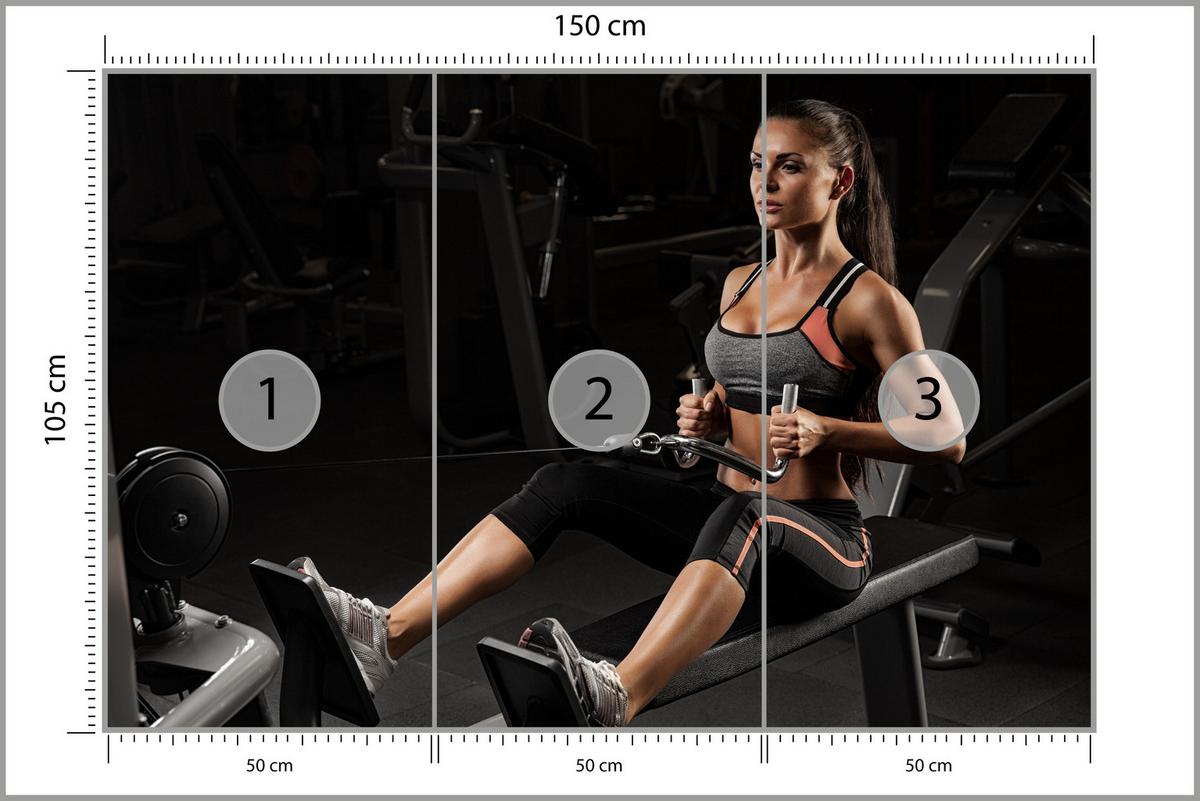 FOTOTAPETE Fitnessfrau Training Gym Modern Sport 150x105 - Beige/Schwarz, Papier (150/105cm) - Muralo