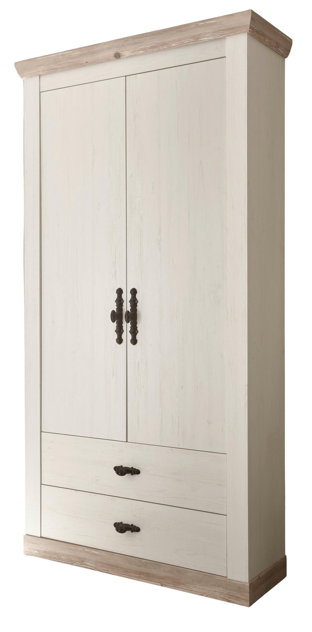 GARDEROBENSCHRANK Pinie weiß, Oslo Pinie Landhaus, Garderobe oder großer Schuhschrank, 107 x 201 cm - Anthrazit/Weiß, Holzwerkstoff/Metall (107/201/38cm) - Furn.Design
