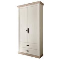 GARDEROBENSCHRANK Pinie weiß, Oslo Pinie Landhaus, Garderobe oder großer Schuhschrank, 107 x 201 cm - Anthrazit/Weiß, Holzwerkstoff/Metall (107/201/38cm) - Furn.Design