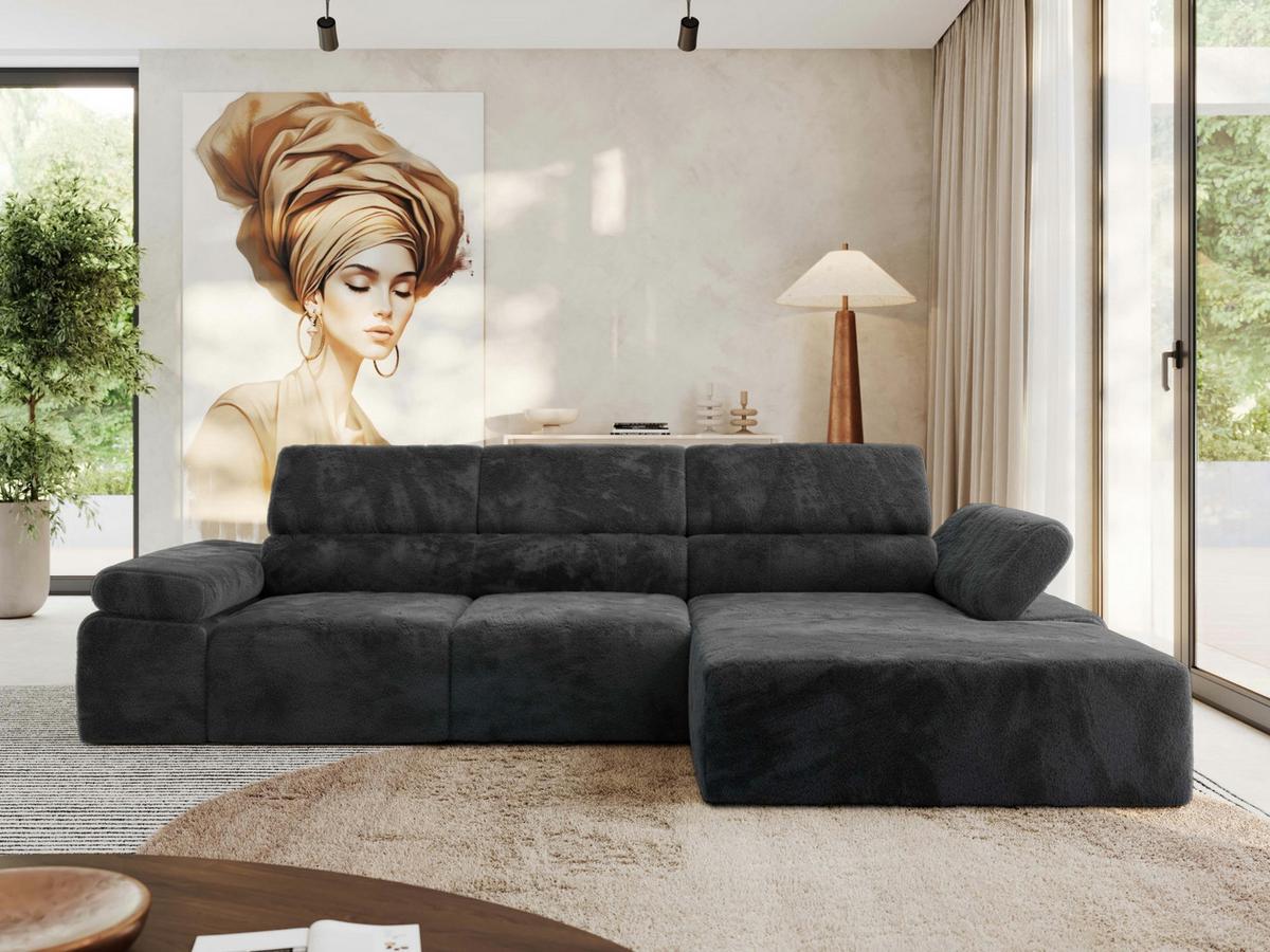 ECKSOFA RILASSO L Dunkelgrau Plüsch - rechts - Dunkelgrau/Schwarz, Kunststoff/Textil (174/296cm) - MKS