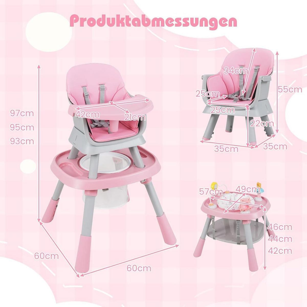 BABYHOCHSTUHL mit abnehmbarem Tablett blau - Pink, Kunststoff (60/93/60cm) - COSTWAY