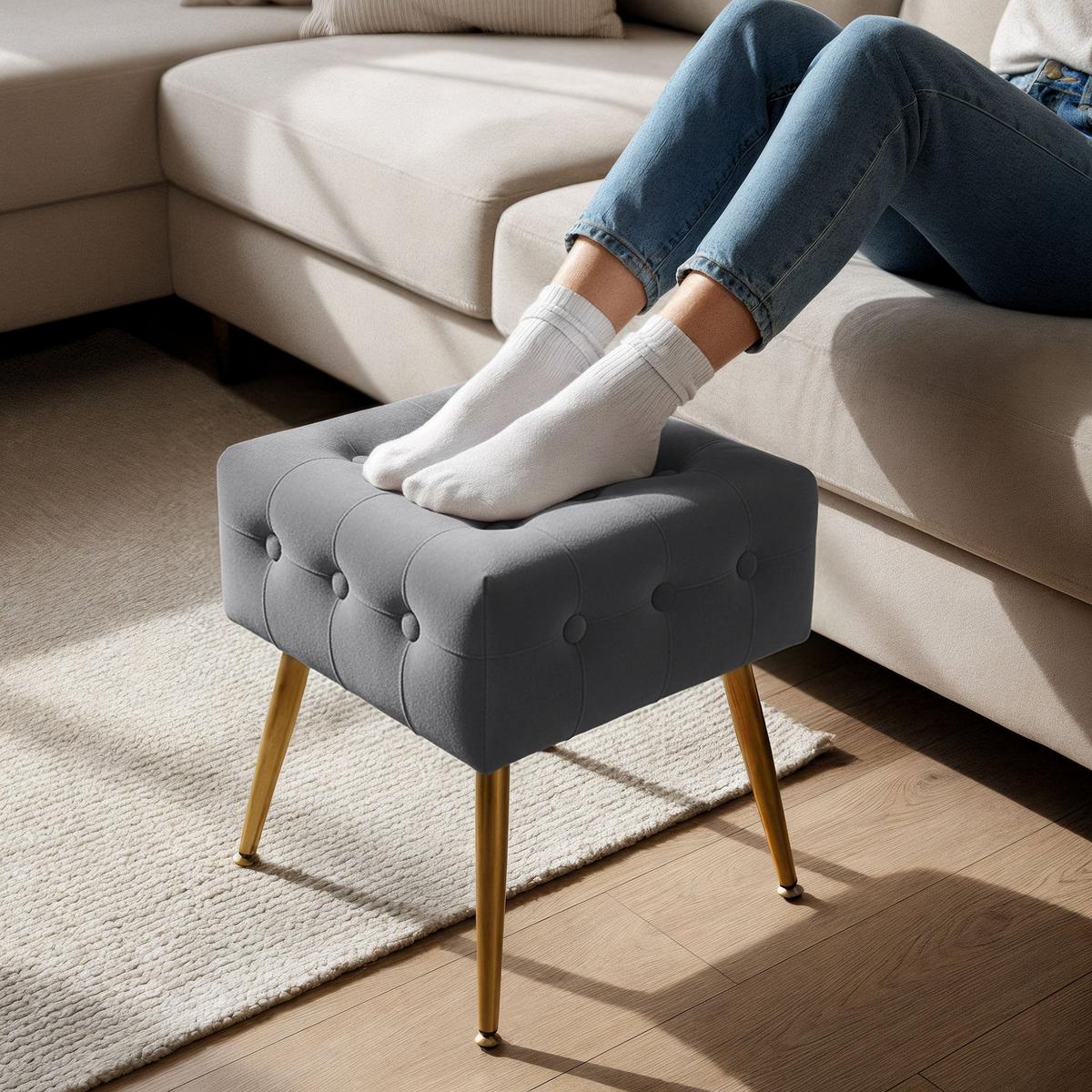 POLSTERBANK mit Samt - Optik Graphit 40/42/40 - Graphitfarben, Textil (40/42/40cm) - RAUMHIRSCH FURNITURE