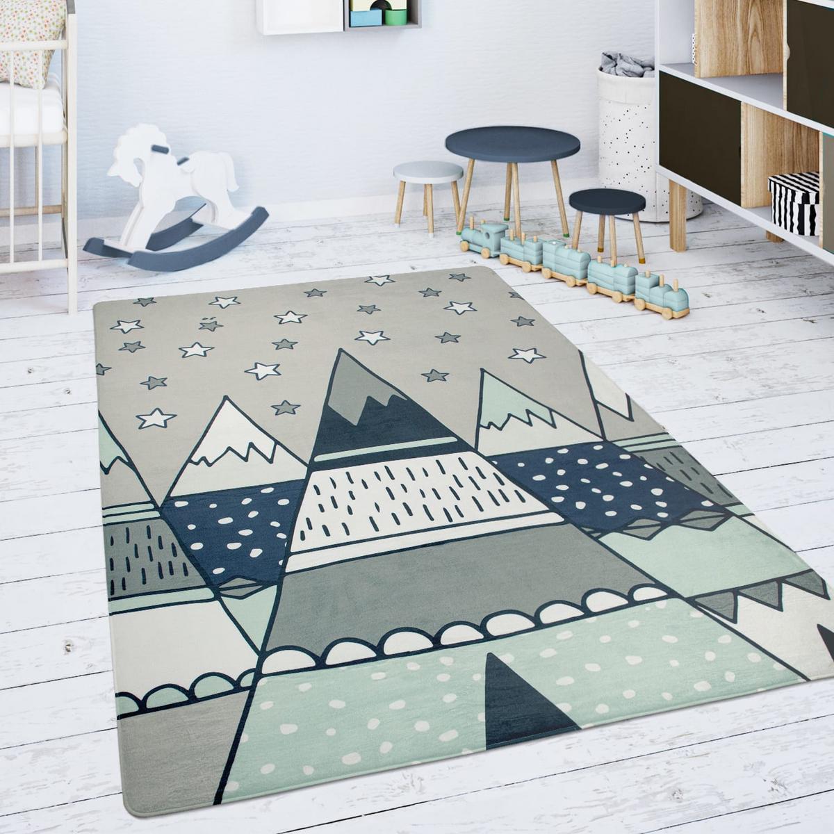 KINDERTEPPICH Waschbar, mit Bergmotiv, Grau, 155 x 230 cm - Grau, Textil (230/155cm) - KADIMA DESIGN