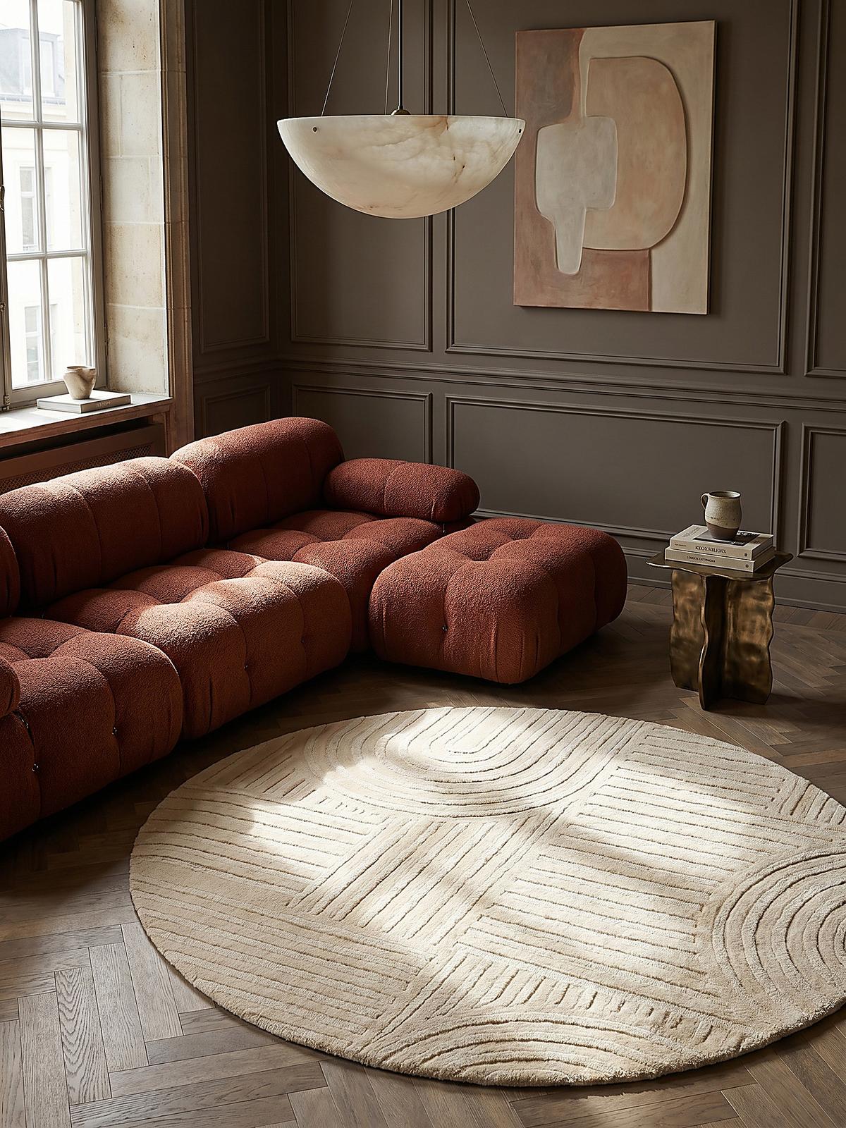TEPPICH aus Wolle LEVEN in Natur, geometrisch, Ø 160 cm - Beige, Textil (160/160cm) - KADIMA DESIGN
