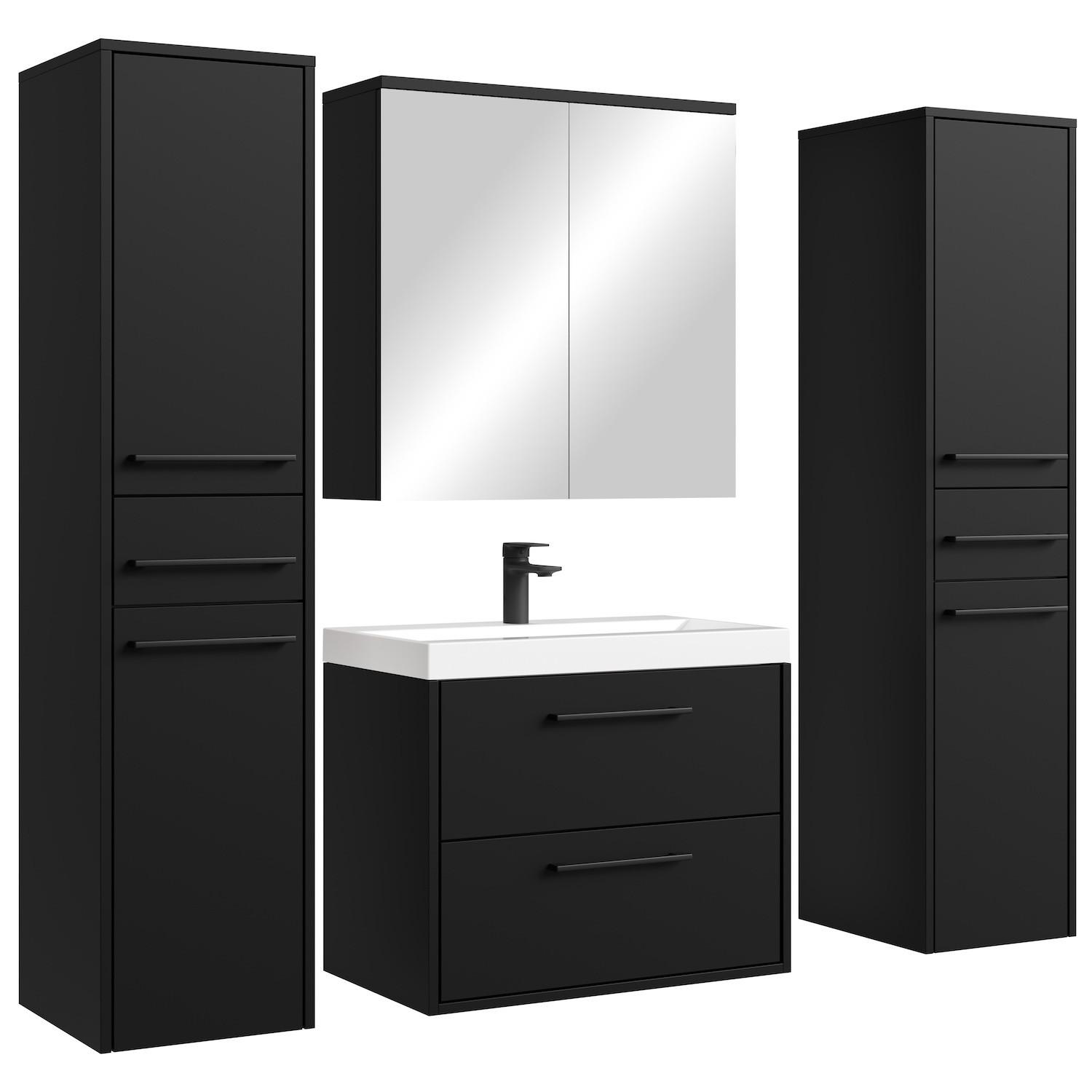 BADMÖBEL-SET Florence 5 Teile Schwarz Matt - 60 x 35 x 51 cm - Schwarz, Holz (60/51/35cm) - Badplaats