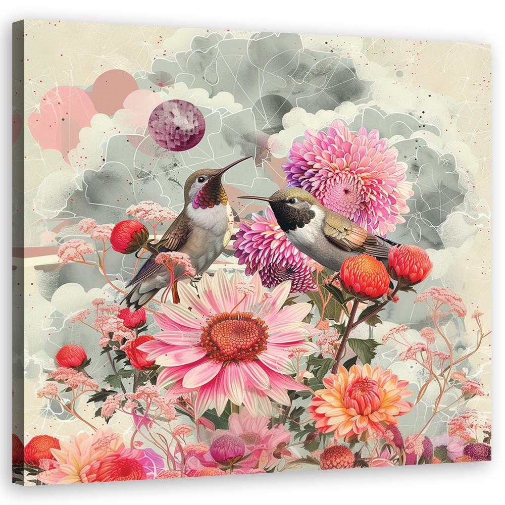 WANDBILD bunte blumen und vögel - Multicolor, Textil (30/30cm) - Feeby