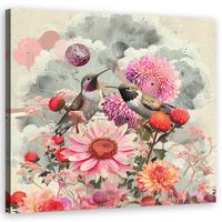 WANDBILD bunte blumen und vögel - Multicolor, Textil (30/30cm) - Feeby
