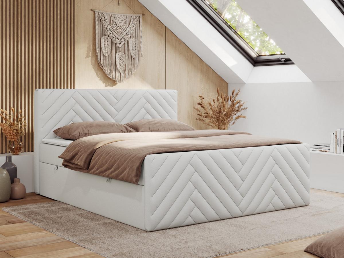 BOXBETT PARIS DUO 140/200 - Weiß Kunstleder - H3 - Weiß, Holz/Textil (140/200cm) - MKS