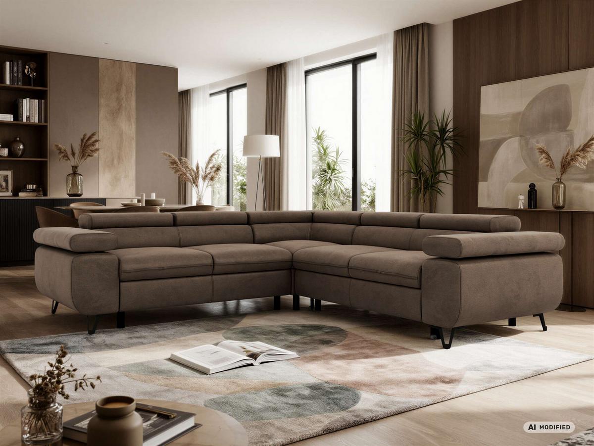 ECKSOFA QUADRO L - Braun Velvet - Links Seite - Schwarz/Braun, Textil/Metall (269/269cm) - MKS