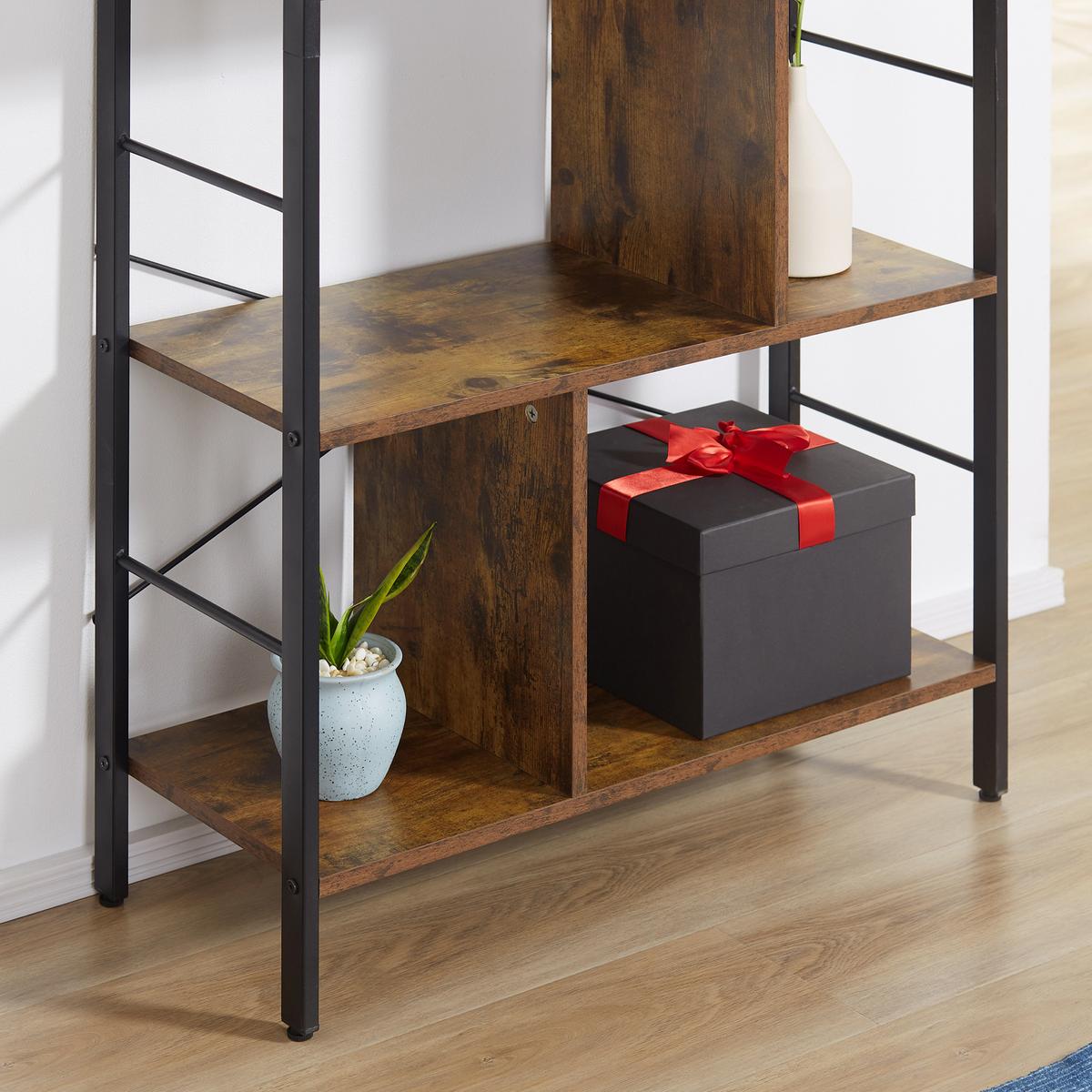 BÜCHERREGAL Spanplatte Metall Rustikal-Braun - Schwarz/Braun, Holzwerkstoff/Metall (30/157.5/77cm) - HOMCOM