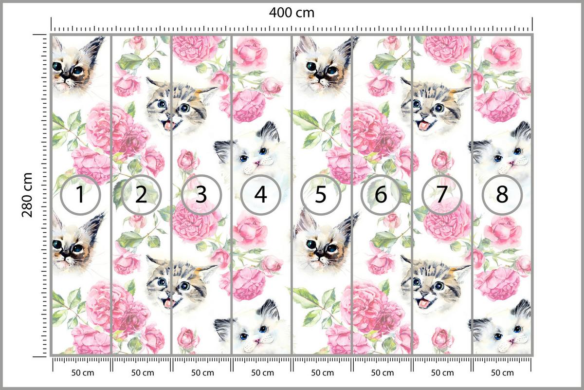 FOTOTAPETE für Badezimmer Kätzchen Rosen Blumen 400x280 - Beige/Rosa, Papier (400/280cm) - Muralo